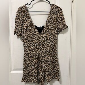 Urban Outfitters Black and Cream Floral Mini Dress